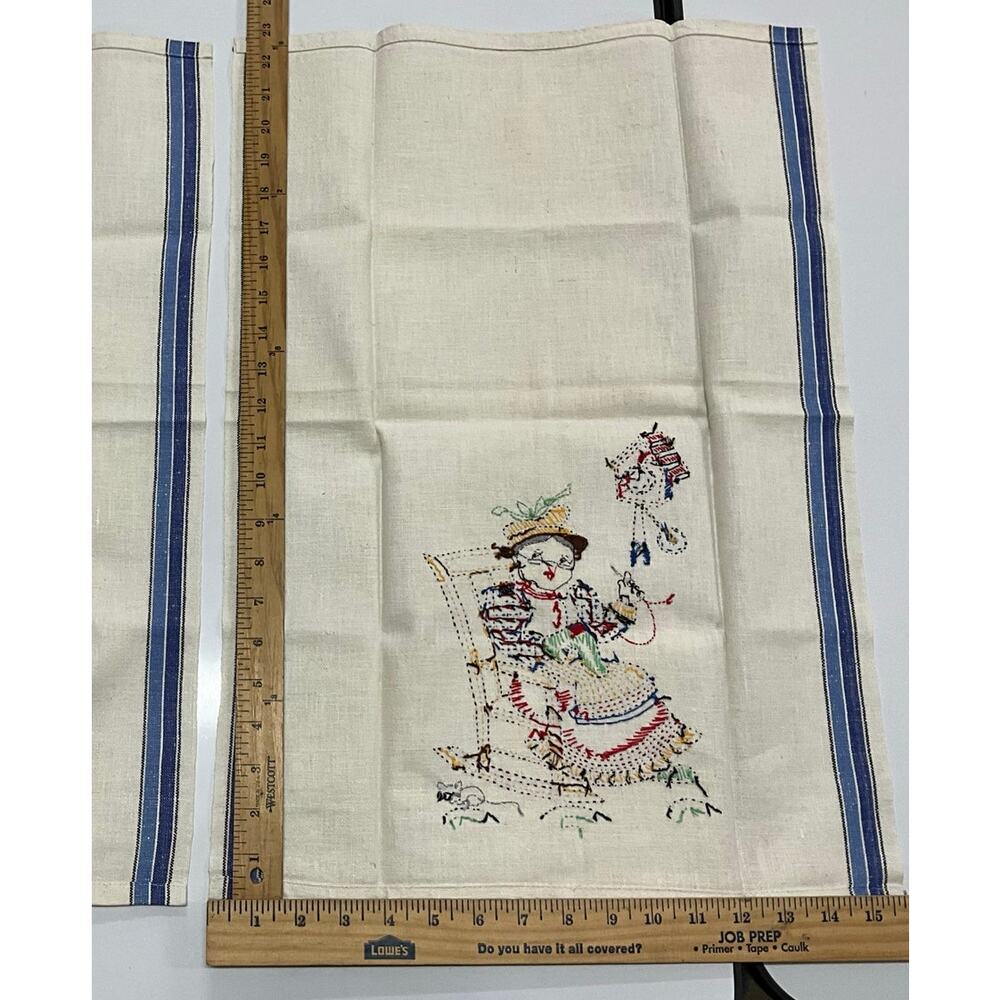 Vintage 2 Handmade Embroidery Kitchen Dish Towels Grandma Grandpa Rock'n NEW - Picture 6 of 7